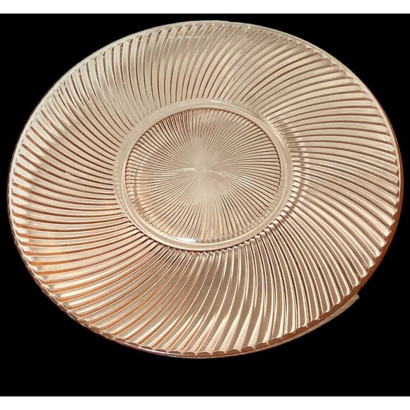 Vintage Pink Depression Glass 12" Round Serving Platter Spiral Pinwheel Design - Picture 1 of 4